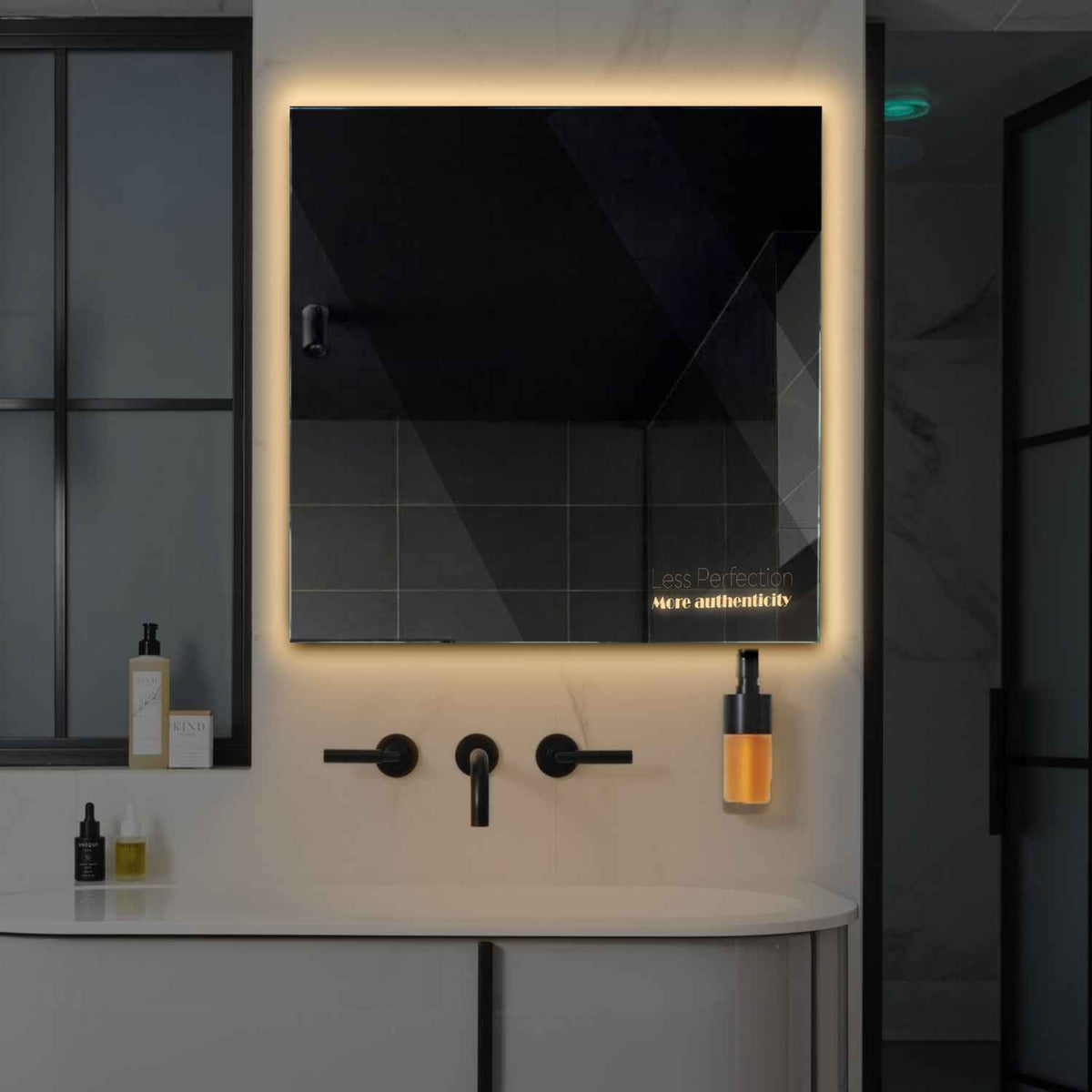 Square LED Mirror | Wall Switch Control | Warm White Light - Reyze Motivated Series Model 7