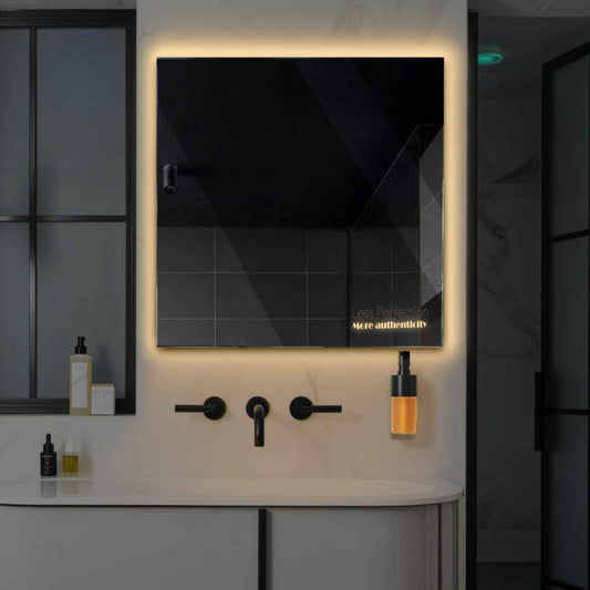 Square LED Mirror | Wall Switch Control | Warm White Light - Reyze Motivated Series Model 7