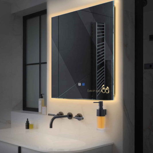 Square LED Mirror | Touch Buttons | Anti-Fog Function | Warm White Light - Reyze Motivated Series Model 8