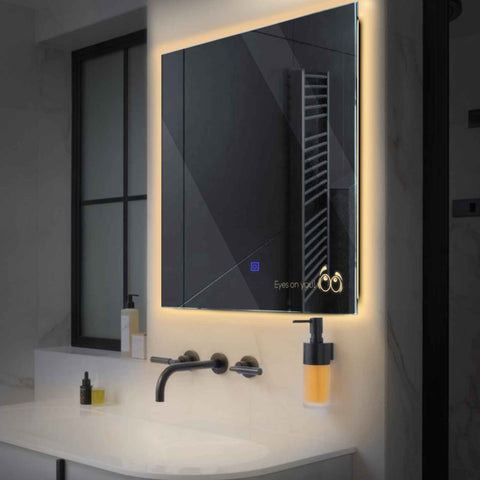 Square LED Mirror | Touch Button | Warm White Light - Reyze Motivated Series Model 8