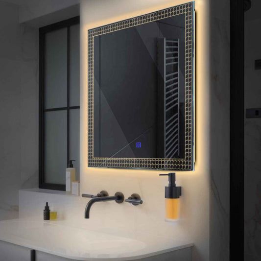 Square LED Mirror | Touch Button | Warm White Light - Reyze Official Series Model 3
