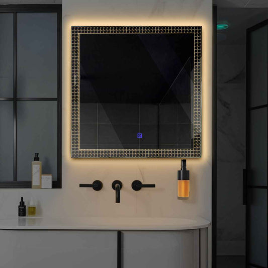 Square LED Mirror | Touch Button | Warm White Light - Reyze Official Series Model 3