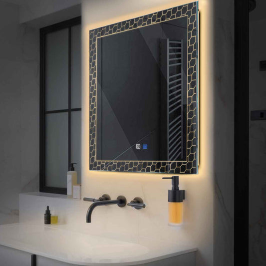 Square LED Mirror | Touch Buttons | Anti-Fog Function | Warm White Light - Reyze Official Series Model 7