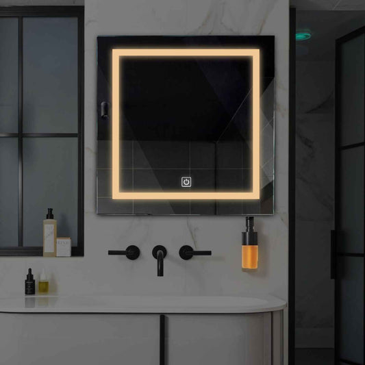 Square LED Mirror | Touch Button | Warm White Light - Reyze Salono Series Model 1