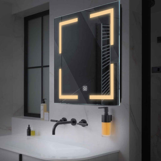 Square LED Mirror | Touch Button | Warm White Light - Reyze Salono Series Model 2