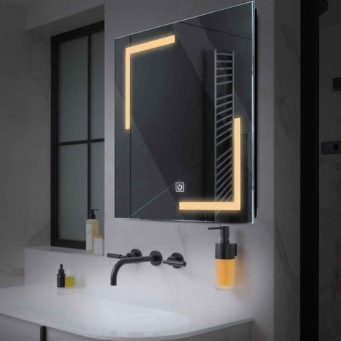 Square LED Mirror | Touch Button | Warm White Light - Reyze Salono Series Model 3