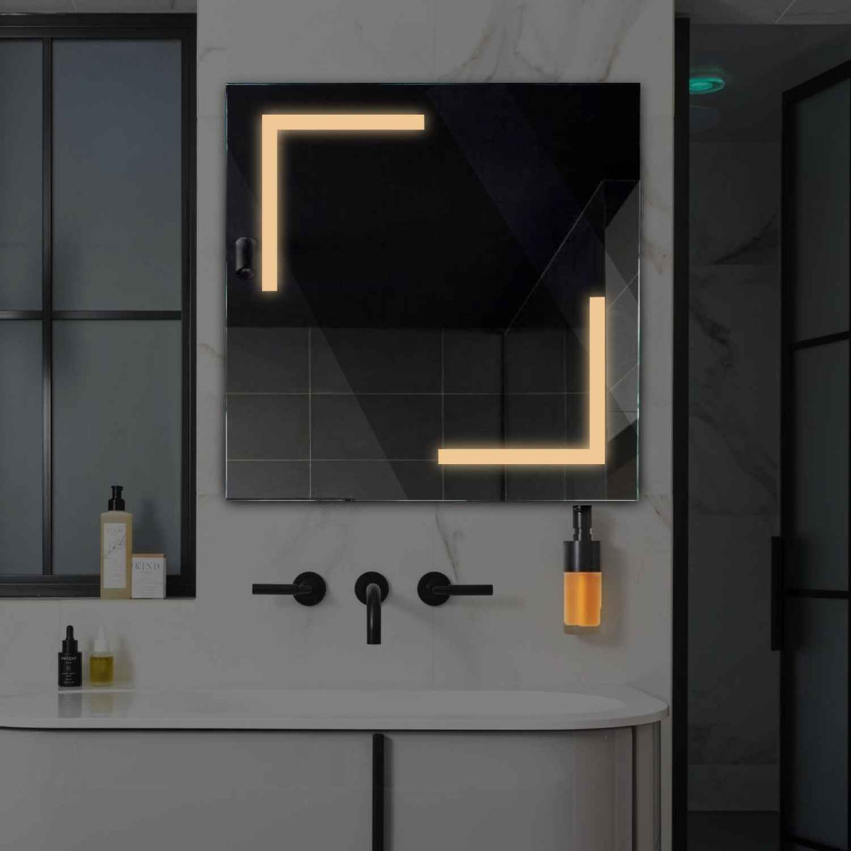 Square LED Mirror | Wall Switch Control | Warm White Light - Reyze Salono Series Model 3