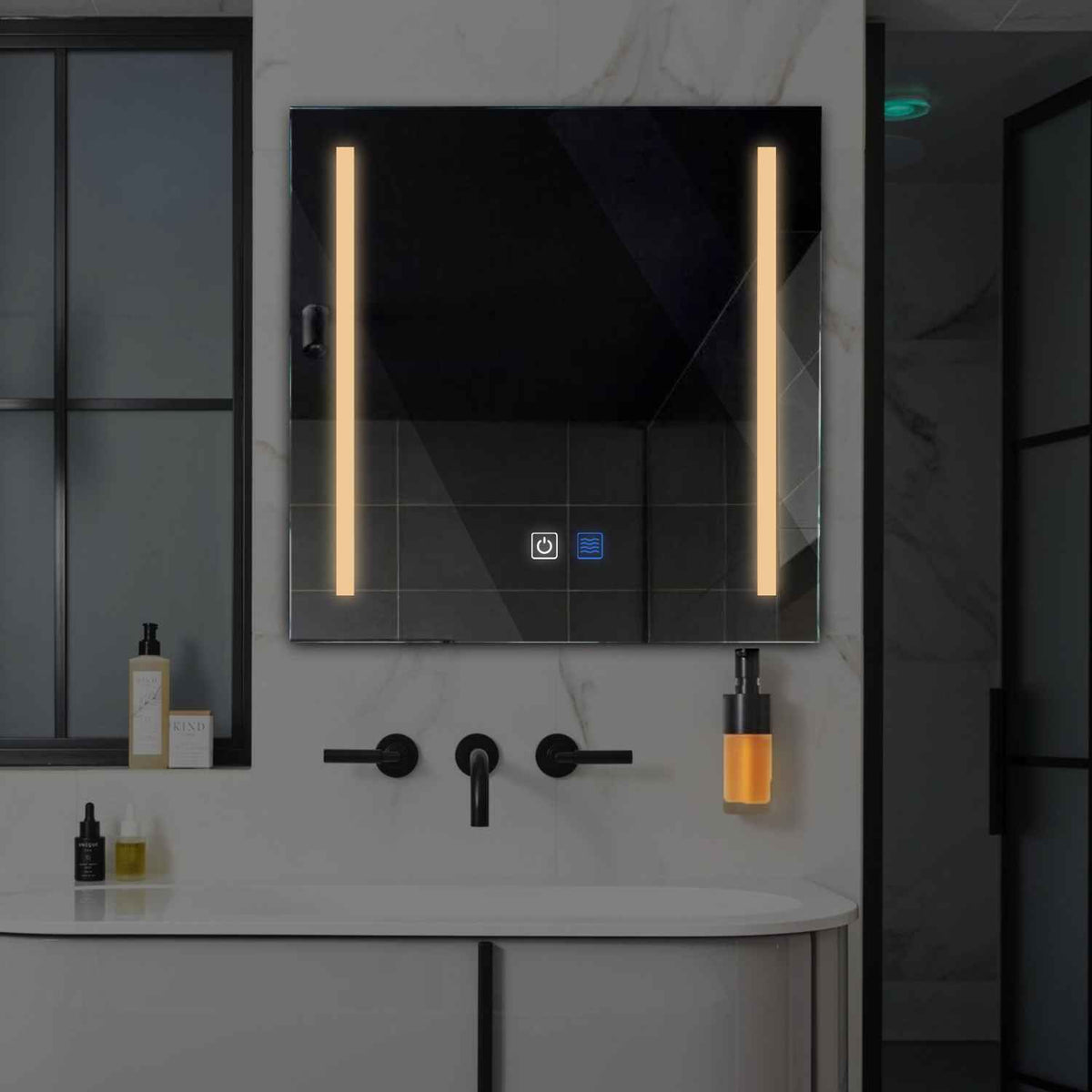 Square LED Mirror | Touch Buttons | Anti-Fog Function | Warm White Light - Reyze Salono Series Model 5