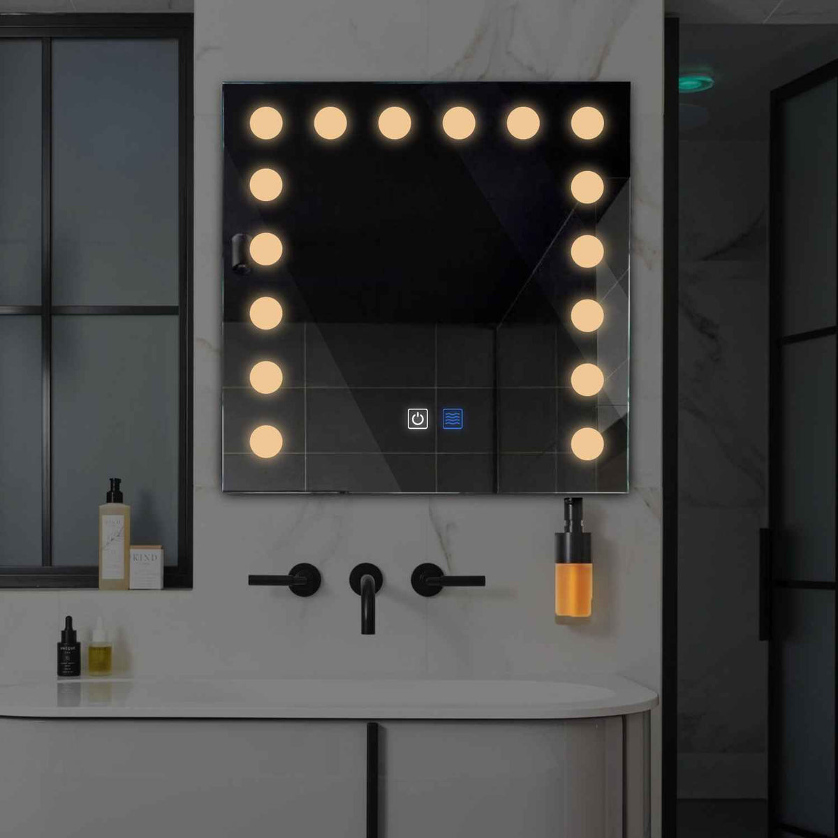 Square LED Mirror | Touch Buttons | Anti-Fog Function | Warm White Light - Reyze Salono Series Model 6