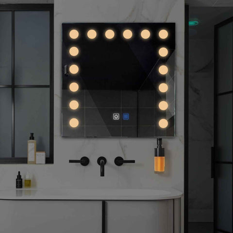 Square LED Mirror | Touch Buttons | Anti-Fog Function | Warm White Light - Reyze Salono Series Model 6