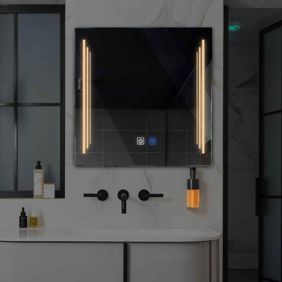 Square LED Mirror | Touch Buttons | Anti-Fog Function | Warm White Light - Reyze Salono Series Model 8