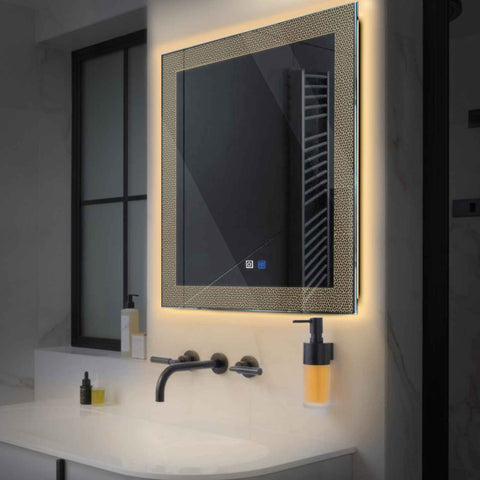 Square LED Mirror | Touch Buttons | Anti-Fog Function | Warm White Light - Reyze Simetria Series Model 4