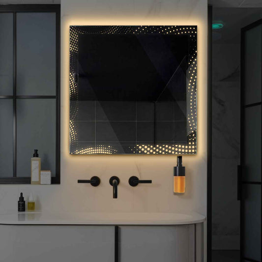Square LED Mirror | Wall Switch Control | Warm White Light - Reyze Simetria Series Model 8