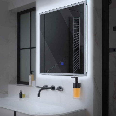 Square LED Mirror | Touch Button | Cool White Light - Reyze Edge Series Model 2