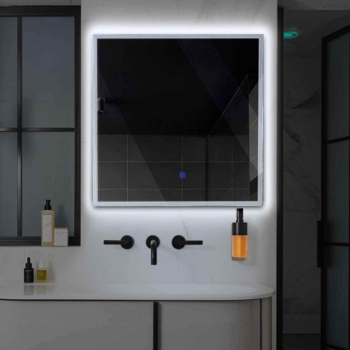 Square LED Mirror | Touch Button | Cool White Light - Reyze Edge Series Model 1