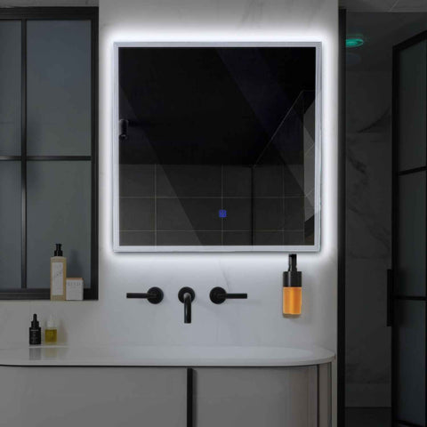 Square LED Mirror | Touch Button | Cool White Light - Reyze Edge Series Model 1