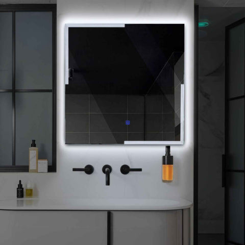 Square LED Mirror | Touch Button | Cool White Light - Reyze Edge Series Model 2