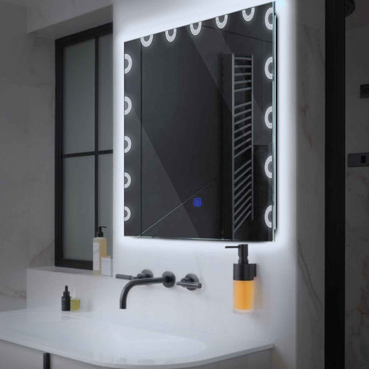 Square LED Mirror | Touch Button | Cool White Light - Reyze Edge Series Model 4