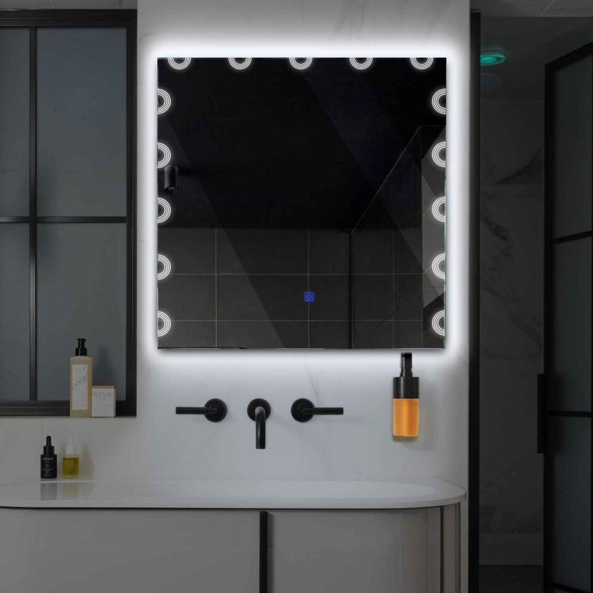 Square LED Mirror | Touch Button | Cool White Light - Reyze Edge Series Model 4