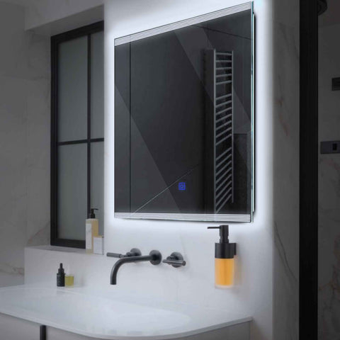 Square LED Mirror | Touch Button | Cool White Light - Reyze Edge Series Model 8