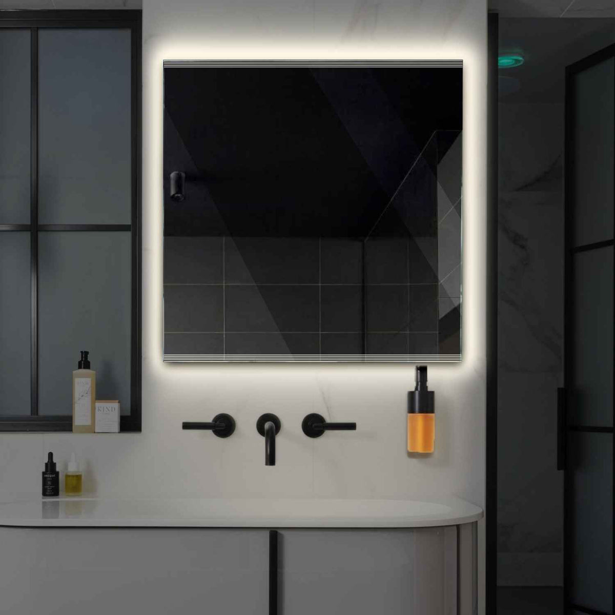 Square LED Mirror | Wall Switch Control | Neutral White Light - Reyze Edge Series Model 8