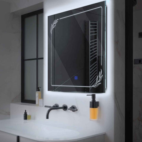 Square LED Mirror | Touch Button | Cool White Light - Reyze Good Vibes Series Model 1