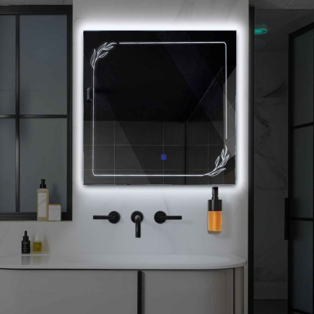 Square LED Mirror | Touch Button | Cool White Light - Reyze Good Vibes Series Model 1