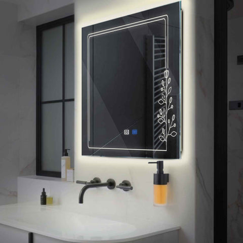 Square LED Mirror | Touch Buttons | Anti-Fog Function | Neutral White Light - Reyze Good Vibes Series Model 3