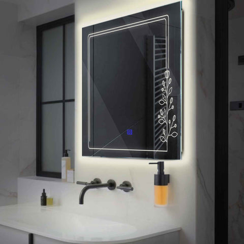 Square LED Mirror | Touch Button | Neutral White Light - Reyze Good Vibes Series Model 3