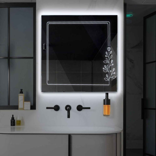 Square LED Mirror | Wall Switch Control | Cool White Light - Reyze Good Vibes Series Model 3
