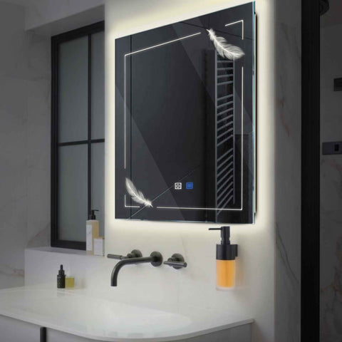 Square LED Mirror | Touch Buttons | Anti-Fog Function | Neutral White Light - Reyze Good Vibes Series Model 2