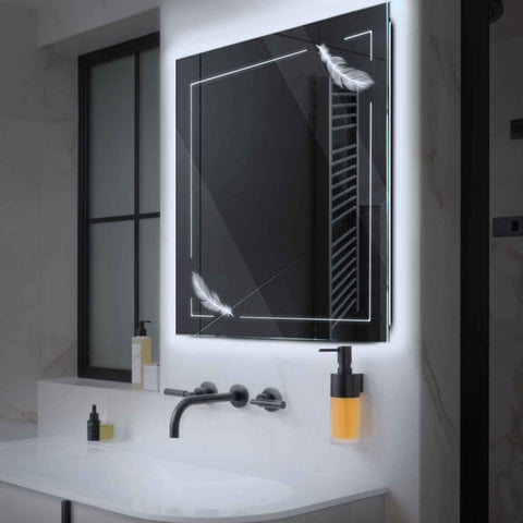 Square LED Mirror | Wall Switch Control | Cool White Light - Reyze Good Vibes Series Model 2