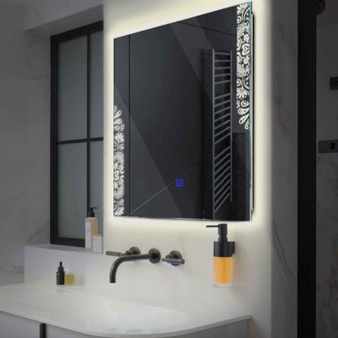 Square LED Mirror | Touch Button | Neutral White Light - Reyze Good Vibes Series Model 4