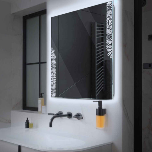 Square LED Mirror | Wall Switch Control | Cool White Light - Reyze Good Vibes Series Model 4