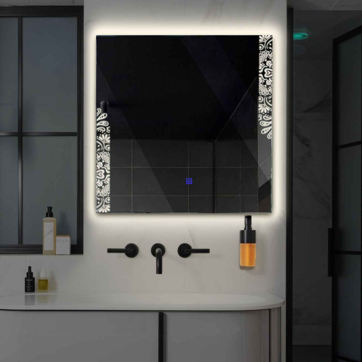 Square LED Mirror | Touch Button | Neutral White Light - Reyze Good Vibes Series Model 4
