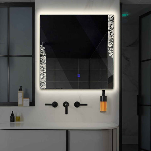 Square LED Mirror | Touch Button | Neutral White Light - Reyze Good Vibes Series Model 4