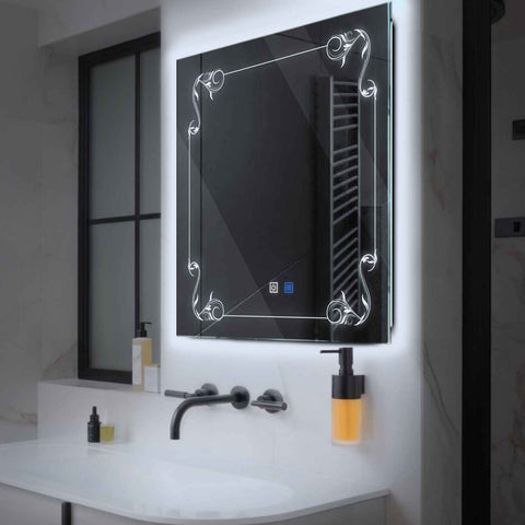 Square LED Mirror | Touch Buttons | Anti-Fog Function | Cool White Light - Reyze Good Vibes Series Model 5