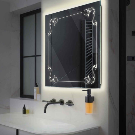 Square LED Mirror | Wall Switch Control | Neutral White Light - Reyze Good Vibes Series Model 5
