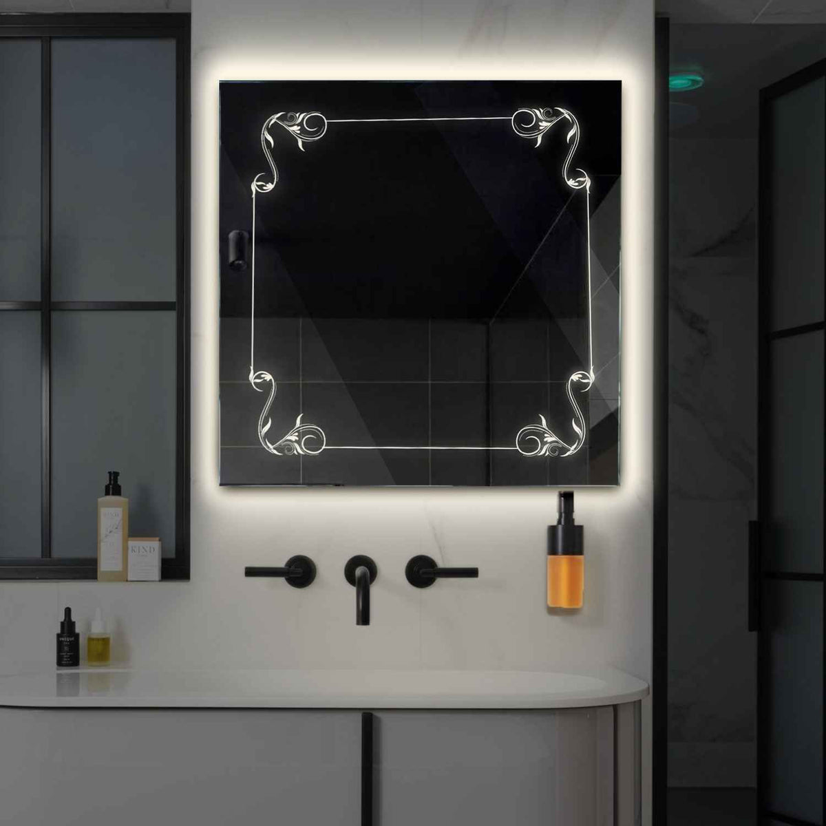Square LED Mirror | Wall Switch Control | Neutral White Light - Reyze Good Vibes Series Model 5