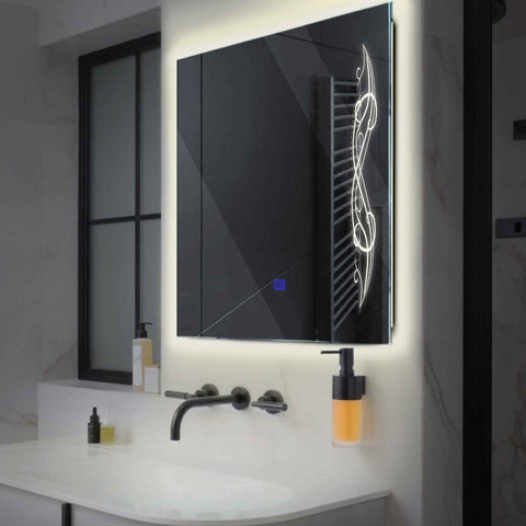 Square LED Mirror | Touch Button | Neutral White Light - Reyze Good Vibes Series Model 6