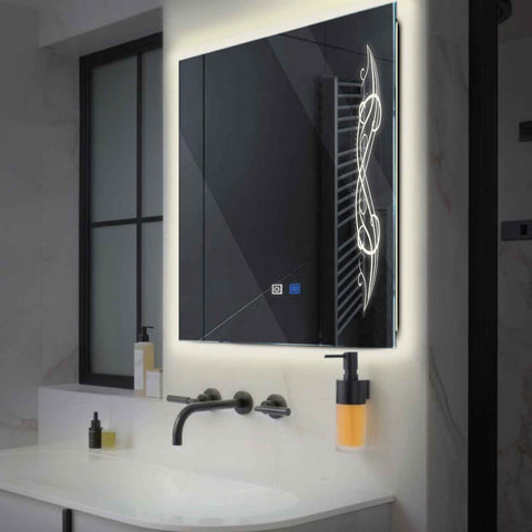 Square LED Mirror | Touch Buttons | Anti-Fog Function | Neutral White Light - Reyze Good Vibes Series Model 6