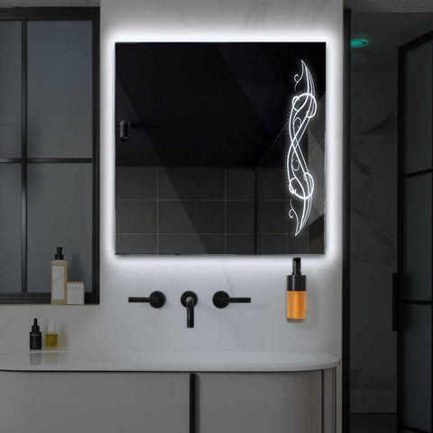 Square LED Mirror | Wall Switch Control | Cool White Light - Reyze Good Vibes Series Model 6