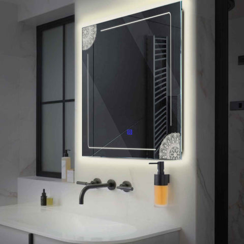 Square LED Mirror | Touch Button | Neutral White Light - Reyze Good Vibes Series Model 7