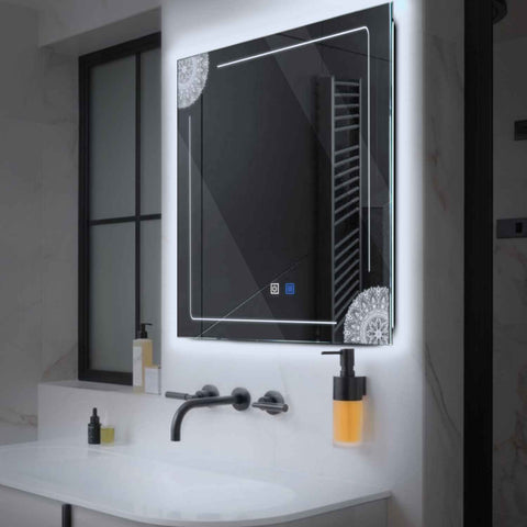 Square LED Mirror | Touch Buttons | Anti-Fog Function | Cool White Light - Reyze Good Vibes Series Model 7
