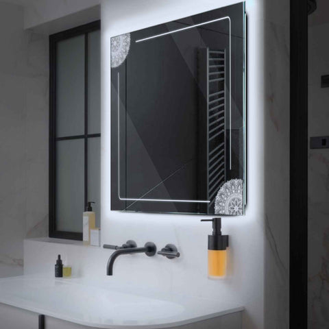 Square LED Mirror | Wall Switch Control | Cool White Light - Reyze Good Vibes Series Model 7
