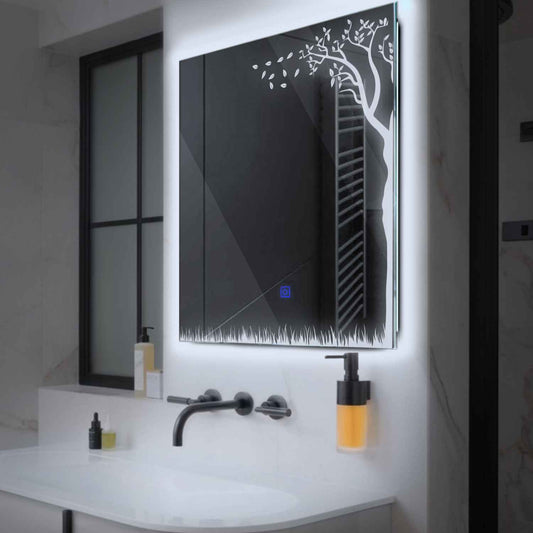 Square LED Mirror | Touch Button | Cool White Light - Reyze Good Vibes Series Model 8