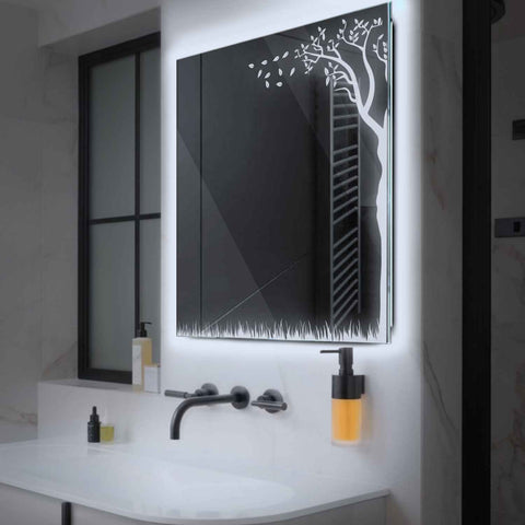 Square LED Mirror | Wall Switch Control | Cool White Light - Reyze Good Vibes Series Model 8