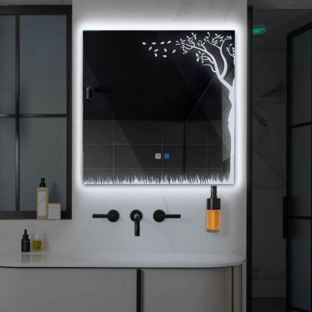 Square LED Mirror | Touch Buttons | Anti-Fog Function | Cool White Light - Reyze Good Vibes Series Model 8