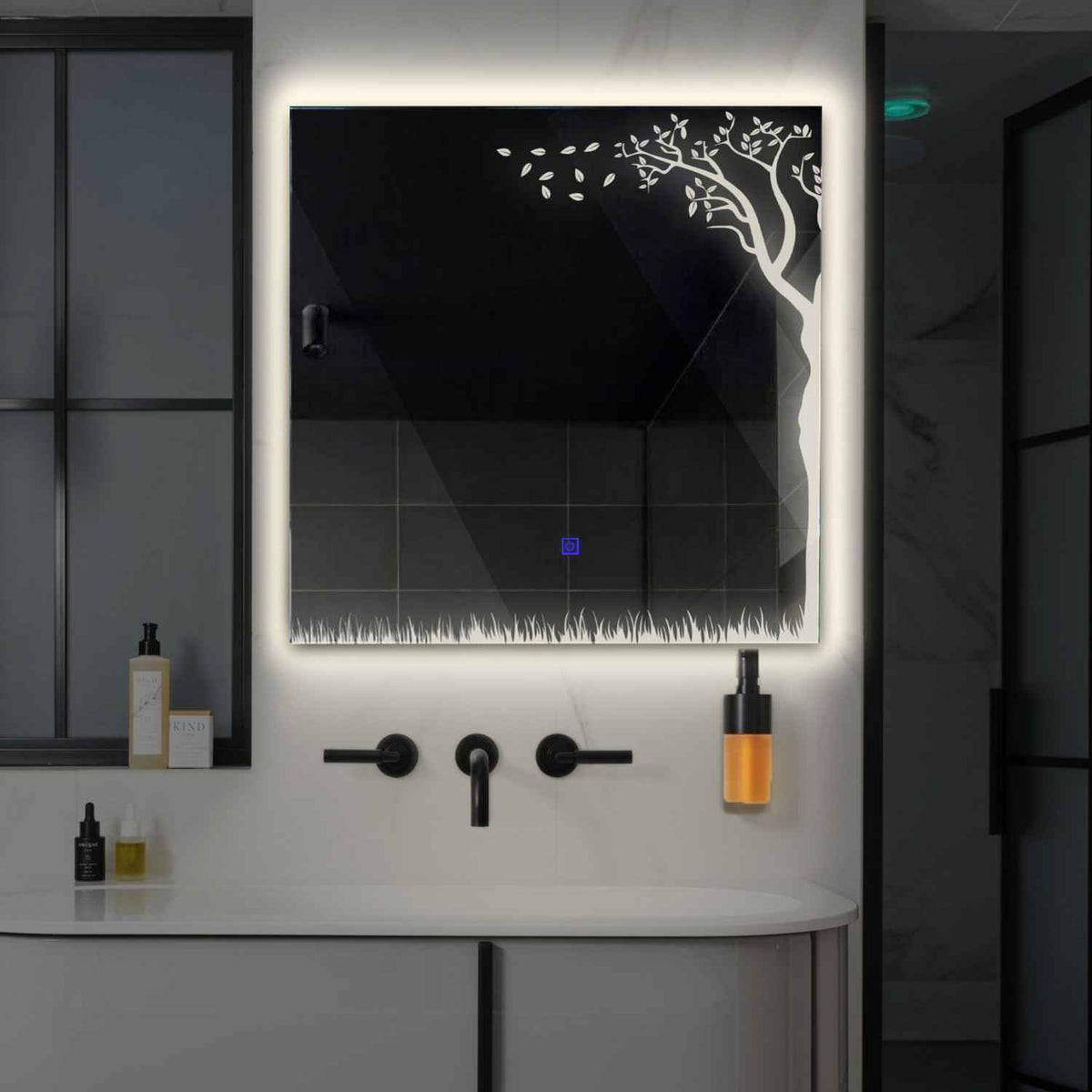 Square LED Mirror | Touch Button | Neutral White Light - Reyze Good Vibes Series Model 8