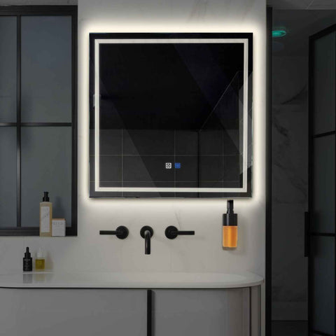Square LED Mirror | Touch Buttons | Anti-Fog Function | Neutral White Light - Reyze Minimal Series Model 1